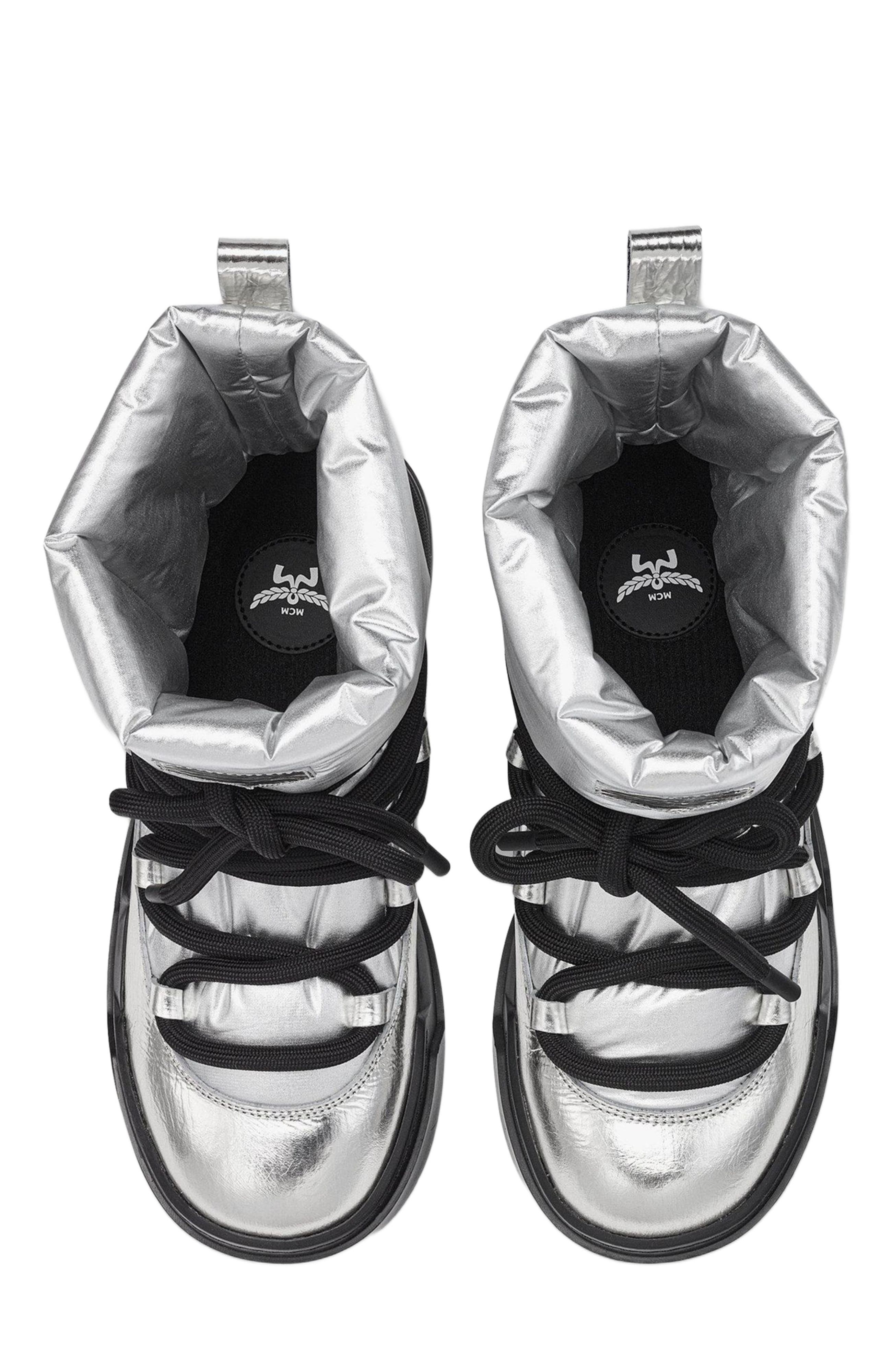 MCM Skyward Ankle Boots in Metallic Calf Leather, Alternate, color, Silver