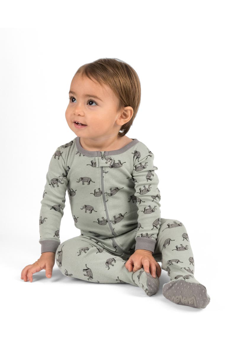 Leveret Footed Printed Cotton Pajamas, Animal, Holiday & Fun Prints, Alternate, color, Gray Elephant