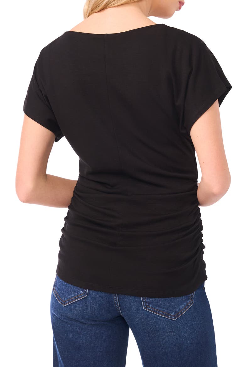 Shirred Dolman Short Sleeve Ponte Top, Alternate, color, RICH BLACK
