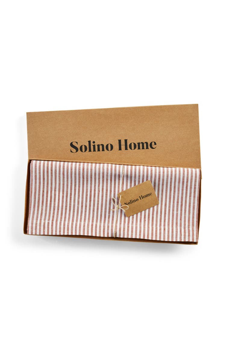 Narrow Stripe Linen Table Runner, Alternate, color, Cinnamon and White