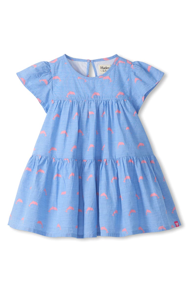 Hatley Kids' Pink Dolphin Print Cotton Tiered Dress, Main, color, 