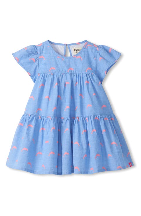 Kids' Pink Dolphin Print Cotton Tiered Dress (Baby & Toddler)