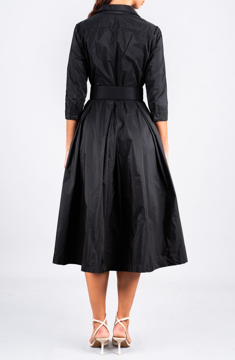 SAMANTHA SUNG Silk Pleated Midi Audrey Shirtdress, Alternate, color, Black