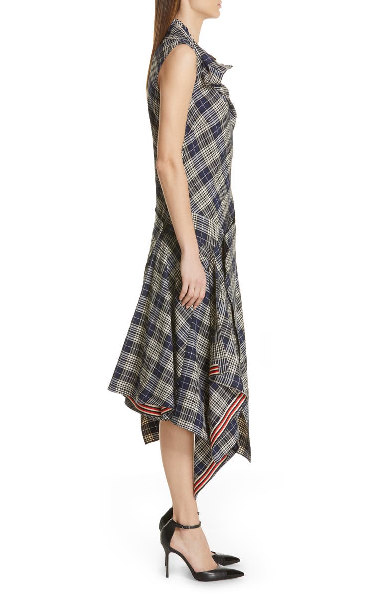 MONSE Plaid Asymmetrical Midi Dress, Alternate, color, 