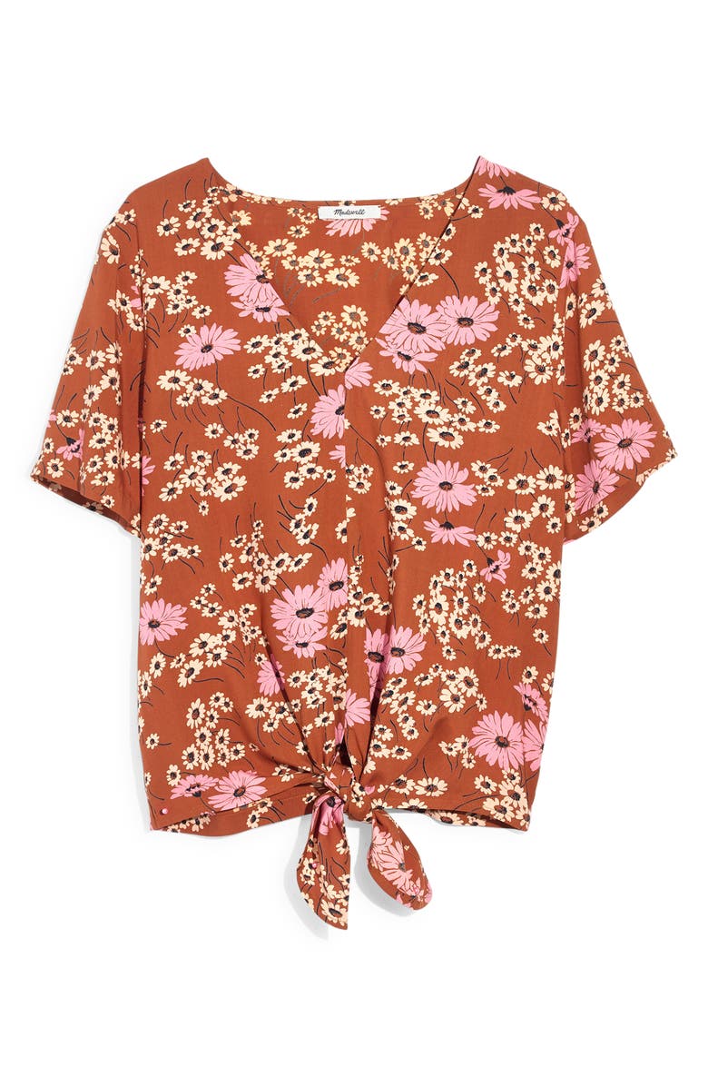 Madewell Hillside Daisies Tie Front Top, Main, color, 