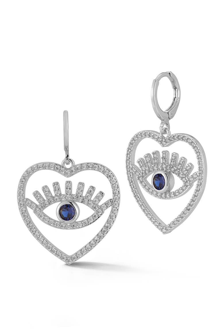 Open Eye Heart Drop Earrings, Main, color, SILVER