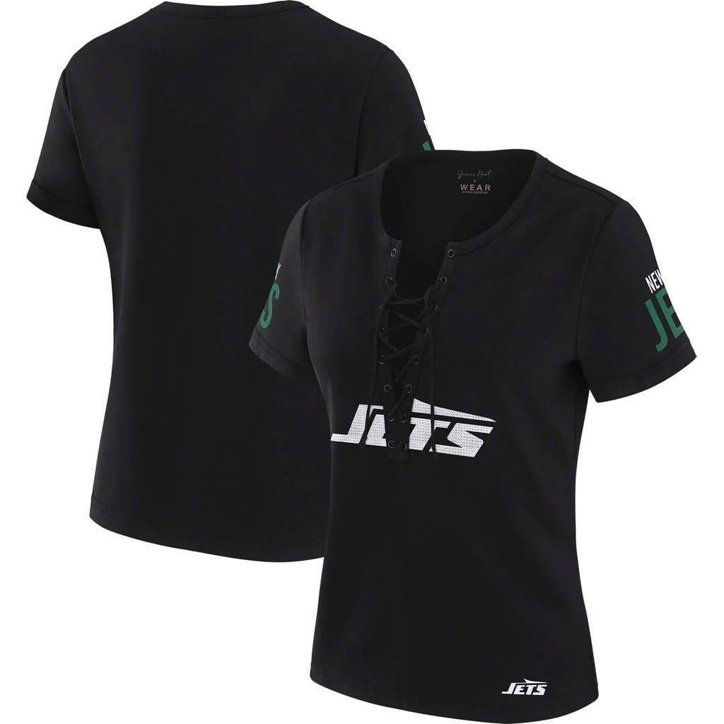 Wear By Erin Andrews X Gracie Hunt Black New York Jets Draft Me Lace-up T-shirt