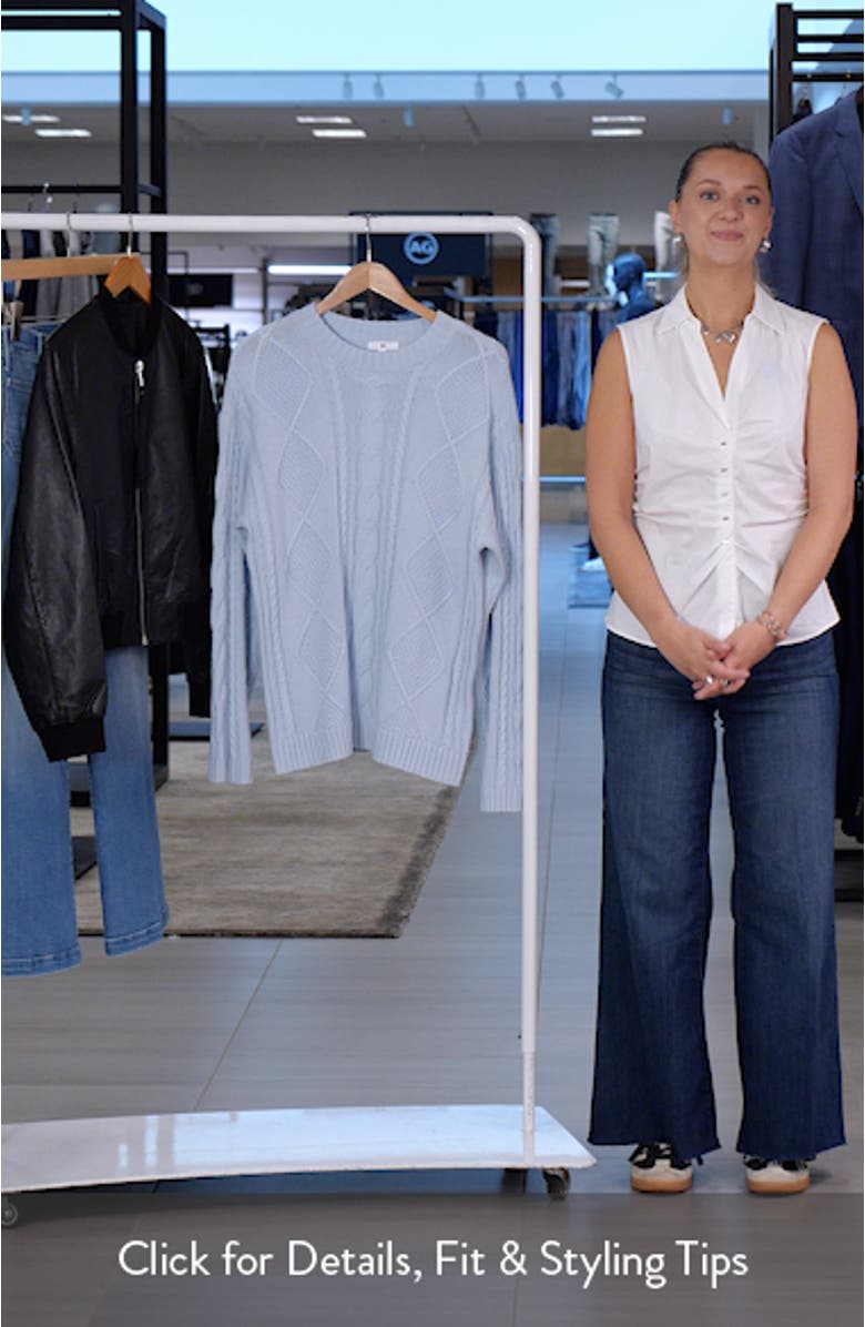 Cabled Oversize Cotton Blend Crewneck Sweater, sales video thumbnail