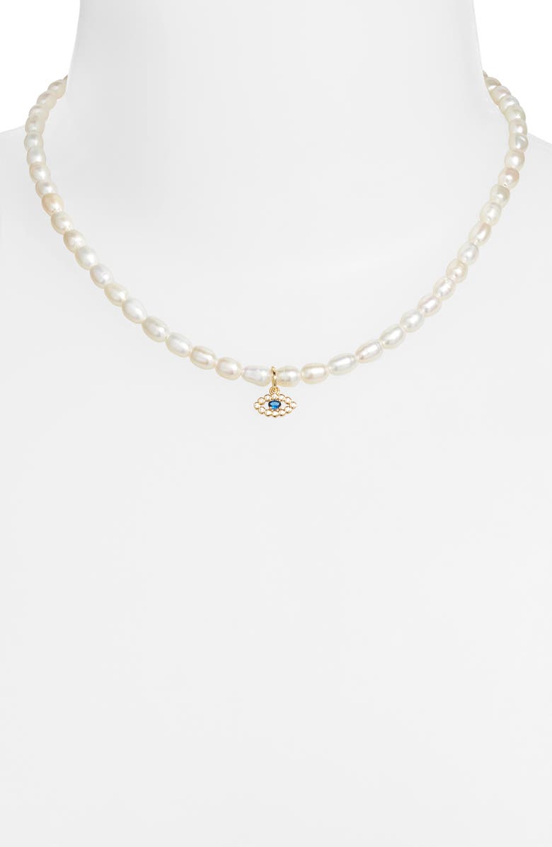 BONBONWHIMS Freshwater Pearl Evil Eye Pendant Necklace, Alternate, color, 