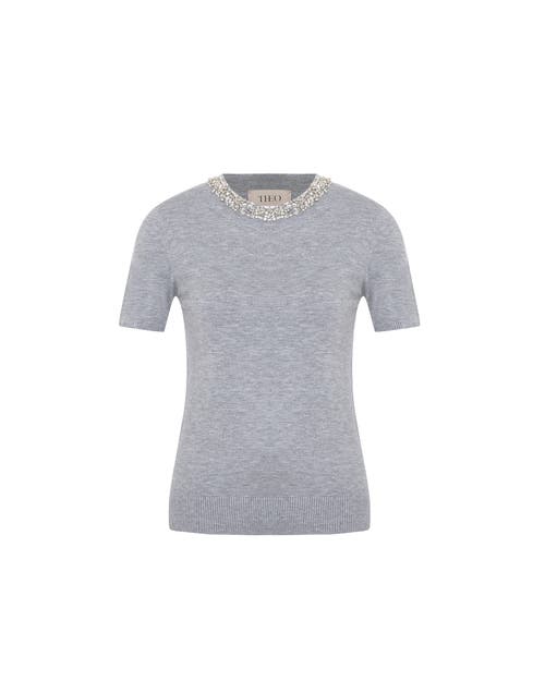 Theo The Label Women's Nomia Embellished Knit Tee - Heather Grey In Heather Grey