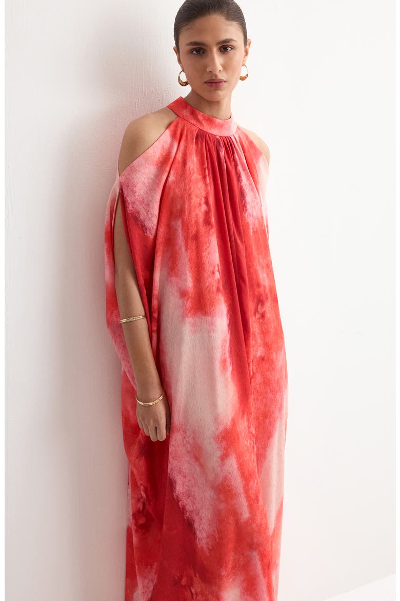 Print Cold Shoulder Maxi Dress, Alternate, color, RED