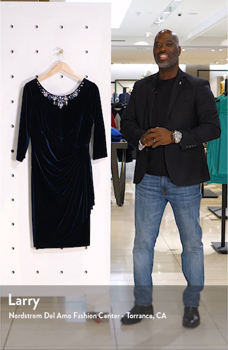 Beaded Side Ruched Velvet Cocktail Dress, sales video thumbnail
