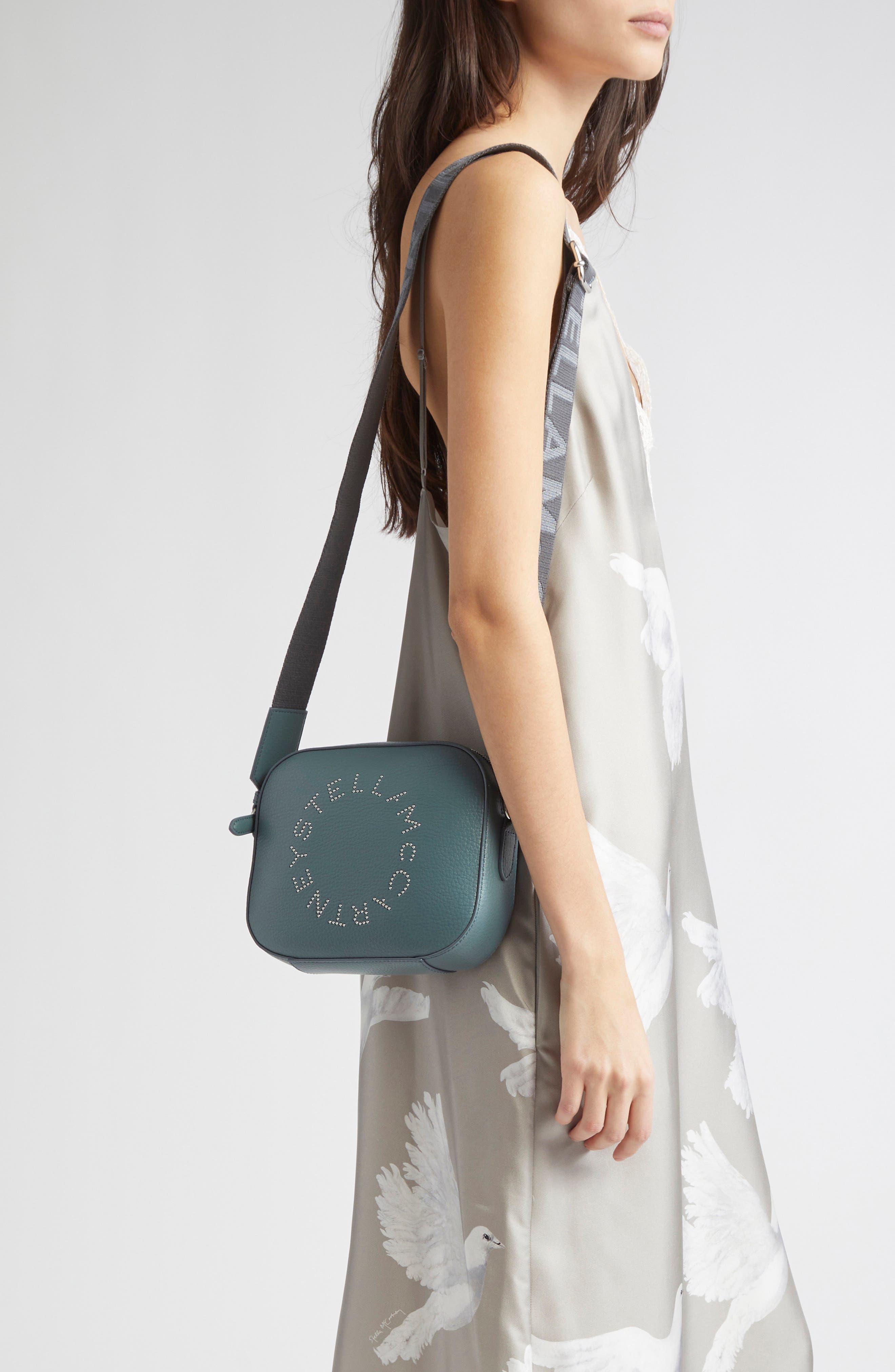 Stella McCartney Small Stud Logo Faux Leather Camera Bag, Alternate, color, 