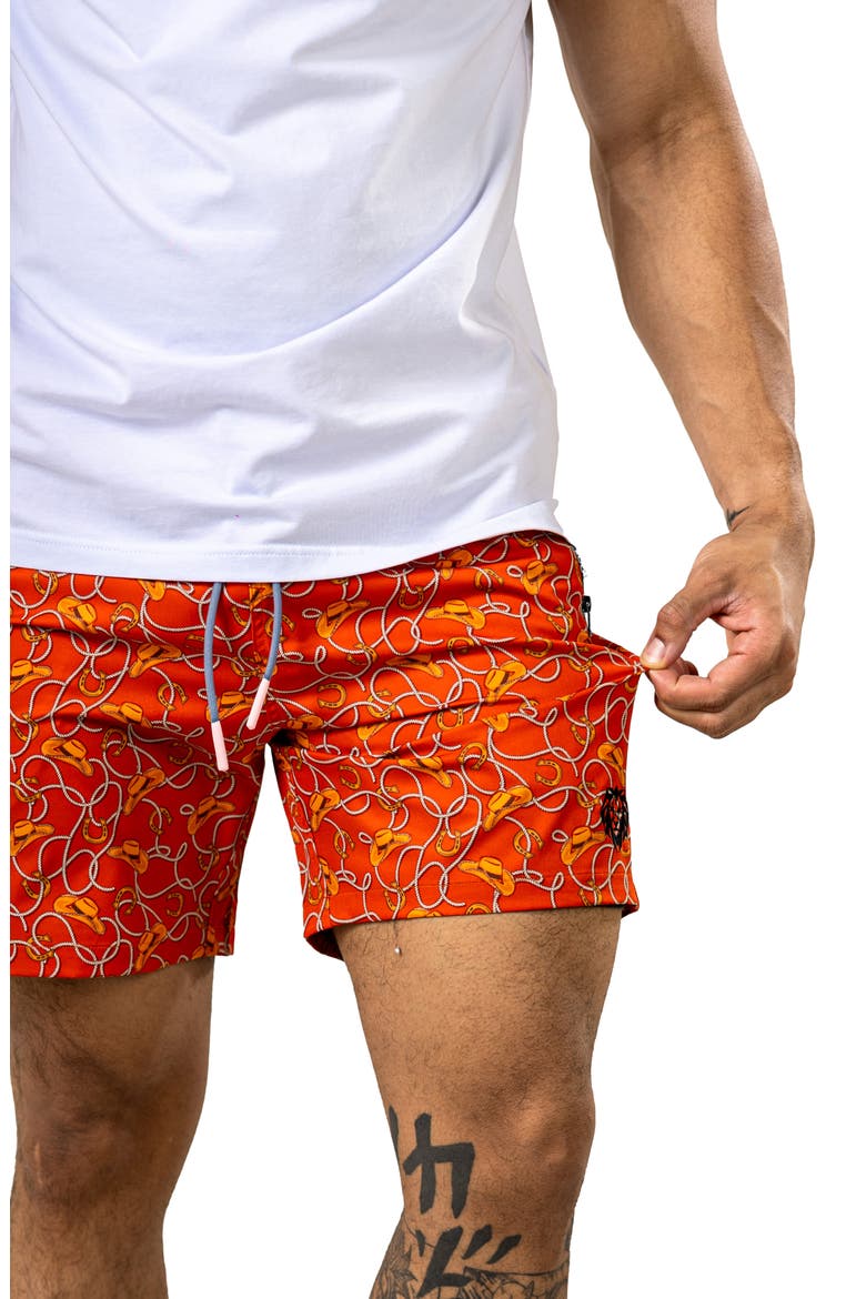 Swim Marthyr Print Swim Trunks, Alternate, color, ORANGE