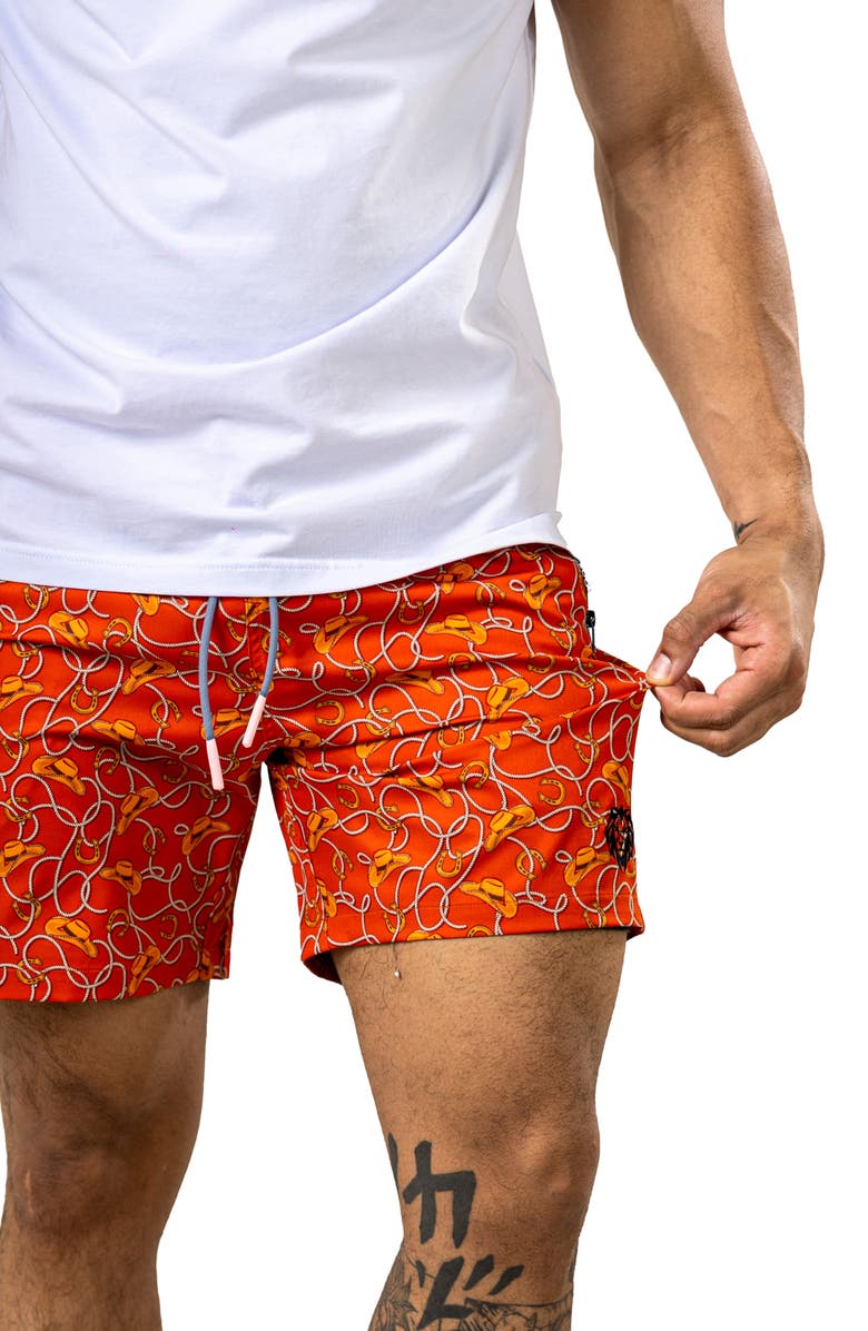 Maceoo Swim Marthyr Print Swim Trunks, Alternate, color, Orange