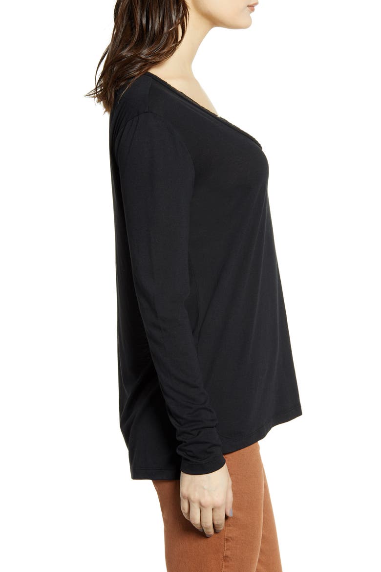 Raw Edge Pocket Tee, Alternate, color, BLACK
