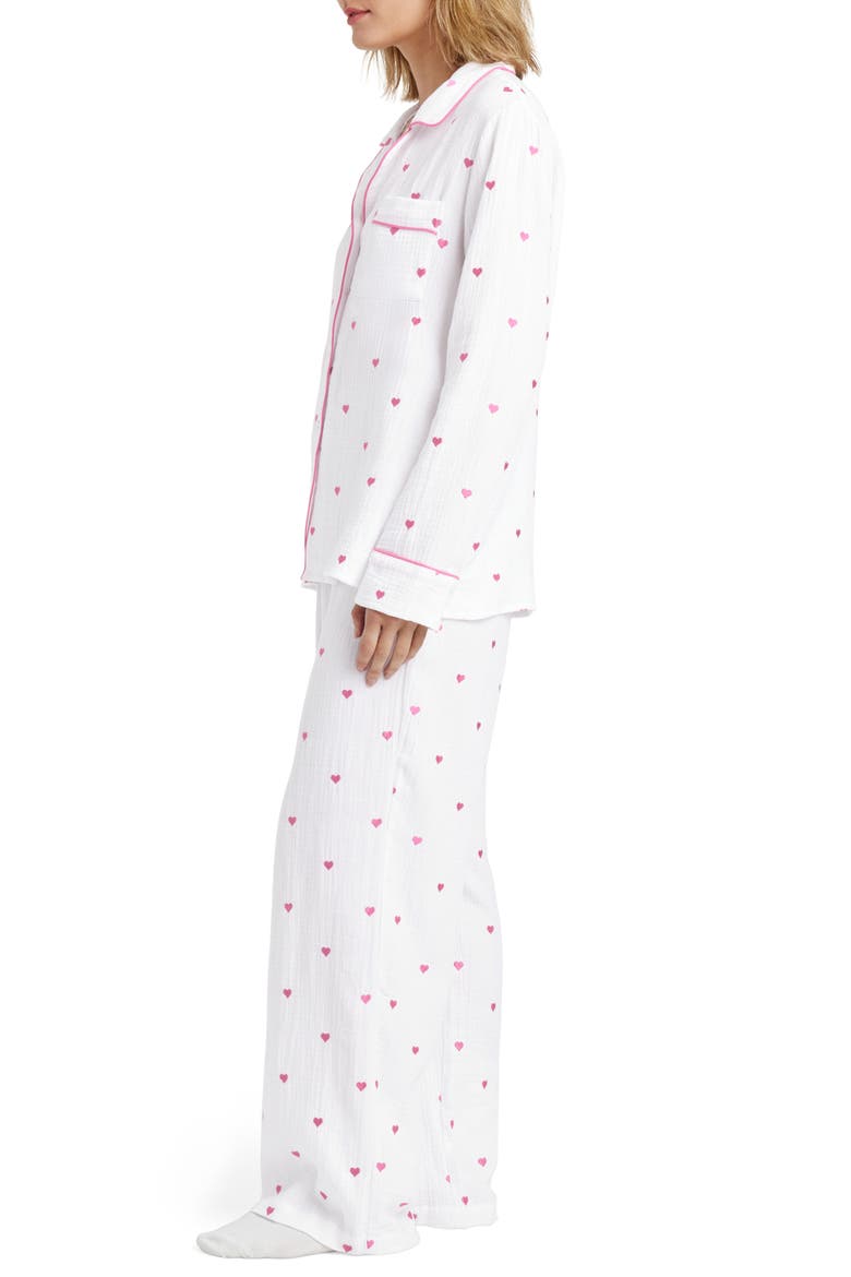 Lottie Love Cotton Gauze Pajamas, Alternate, color, PINK HEARTS