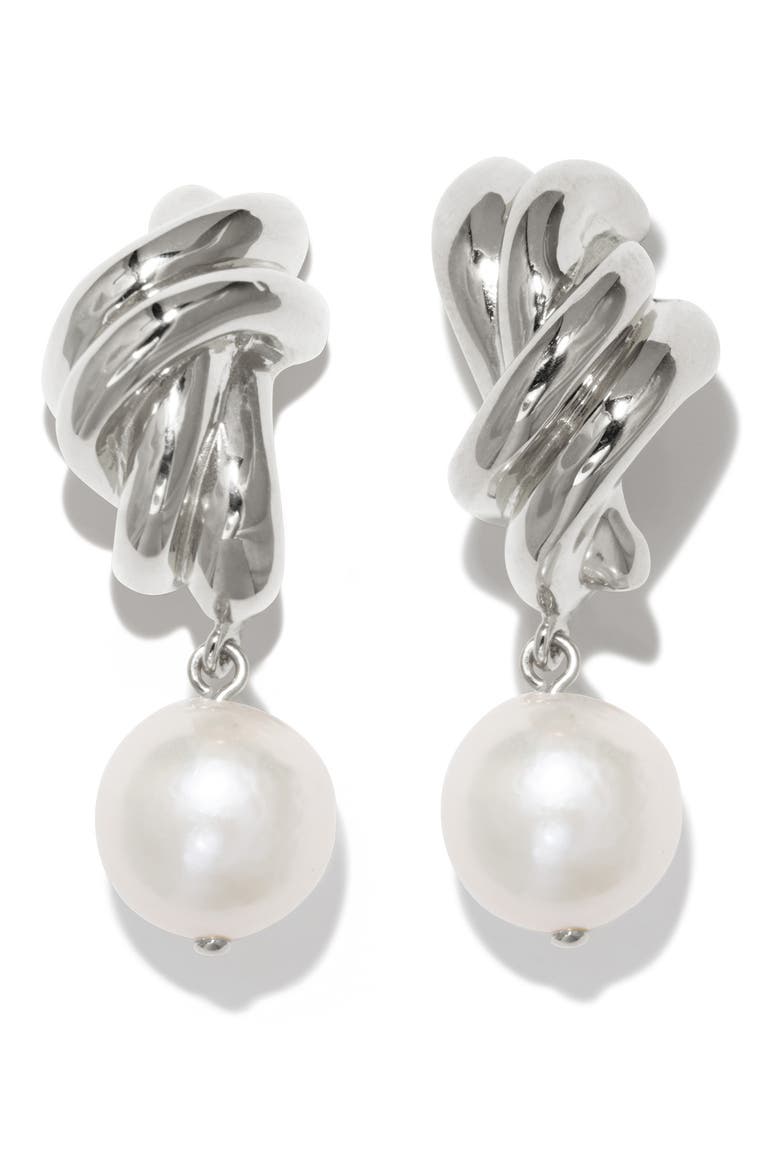 Freshwater Pearl Drop Earrings, Main, color, SILVER PLATED