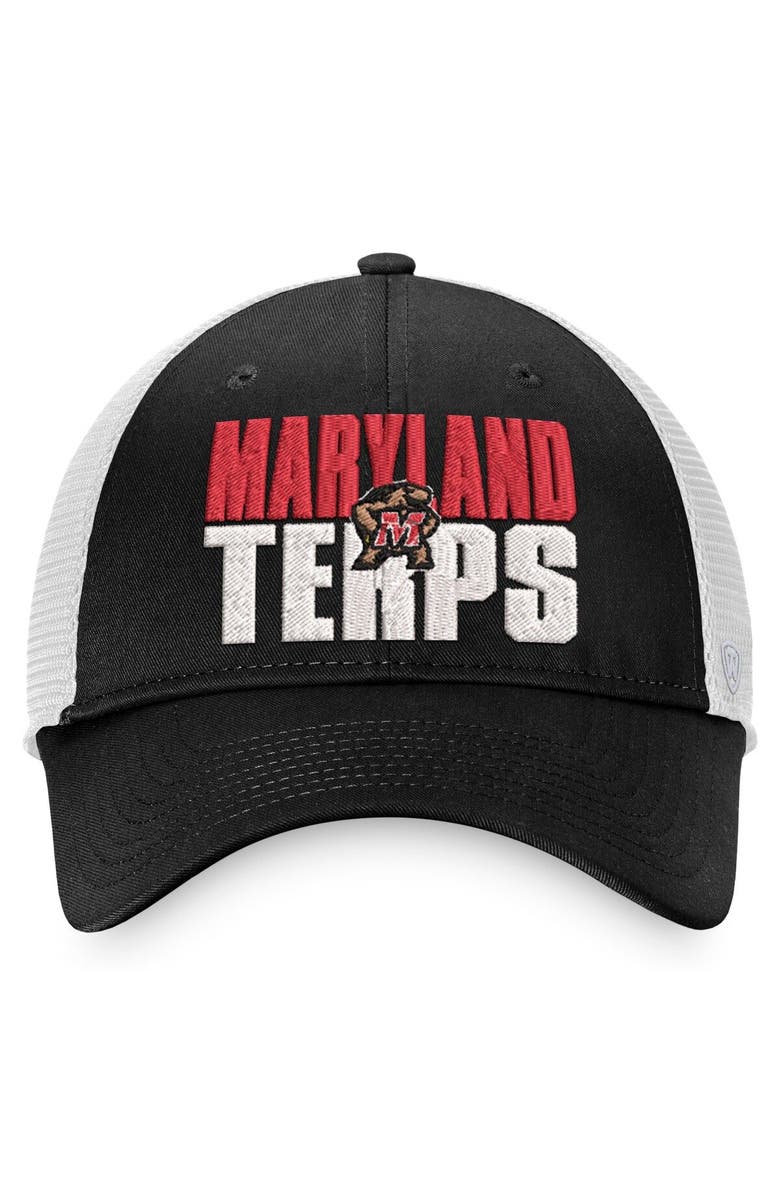 TOP OF THE WORLD Men's Top of the World Black/White Maryland Terrapins Stockpile Trucker Snapback Hat, Alternate, color, 