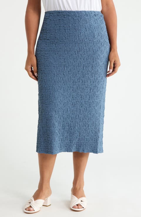 Crinkled Organic Cotton Blend Midi Skirt