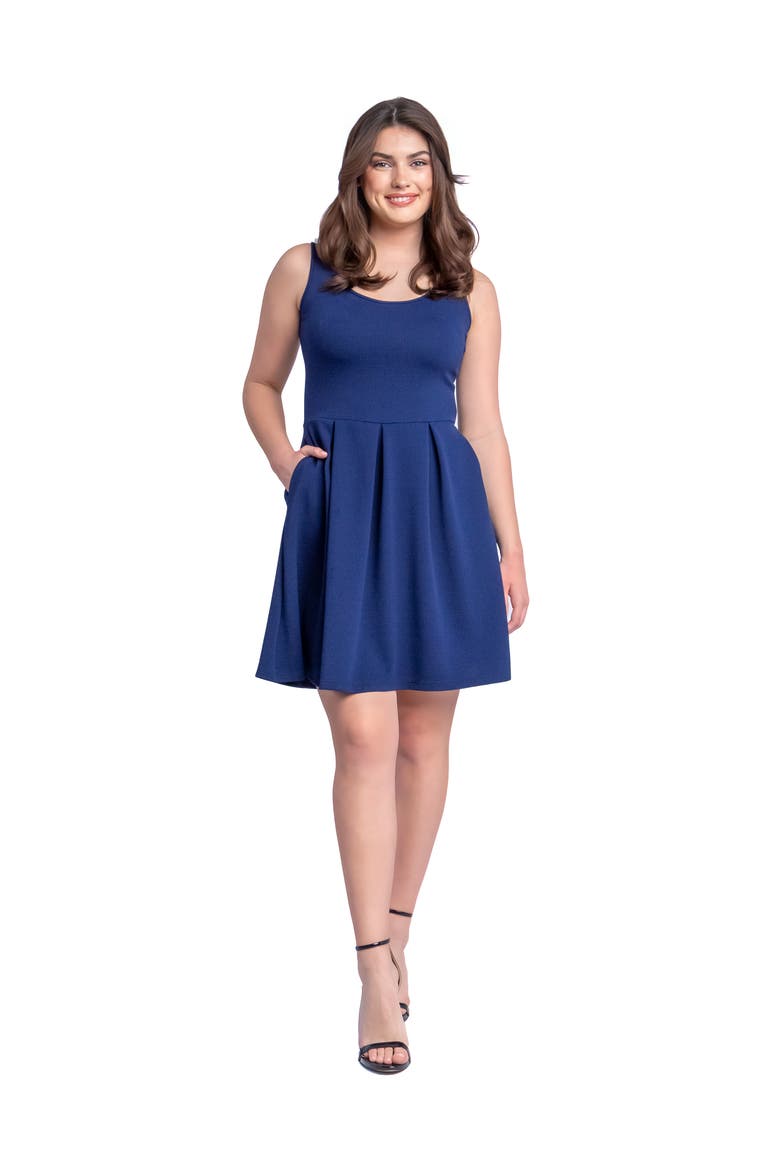 Sleeveless Pleated Skater Dress with Pockets, Main, color, Navy