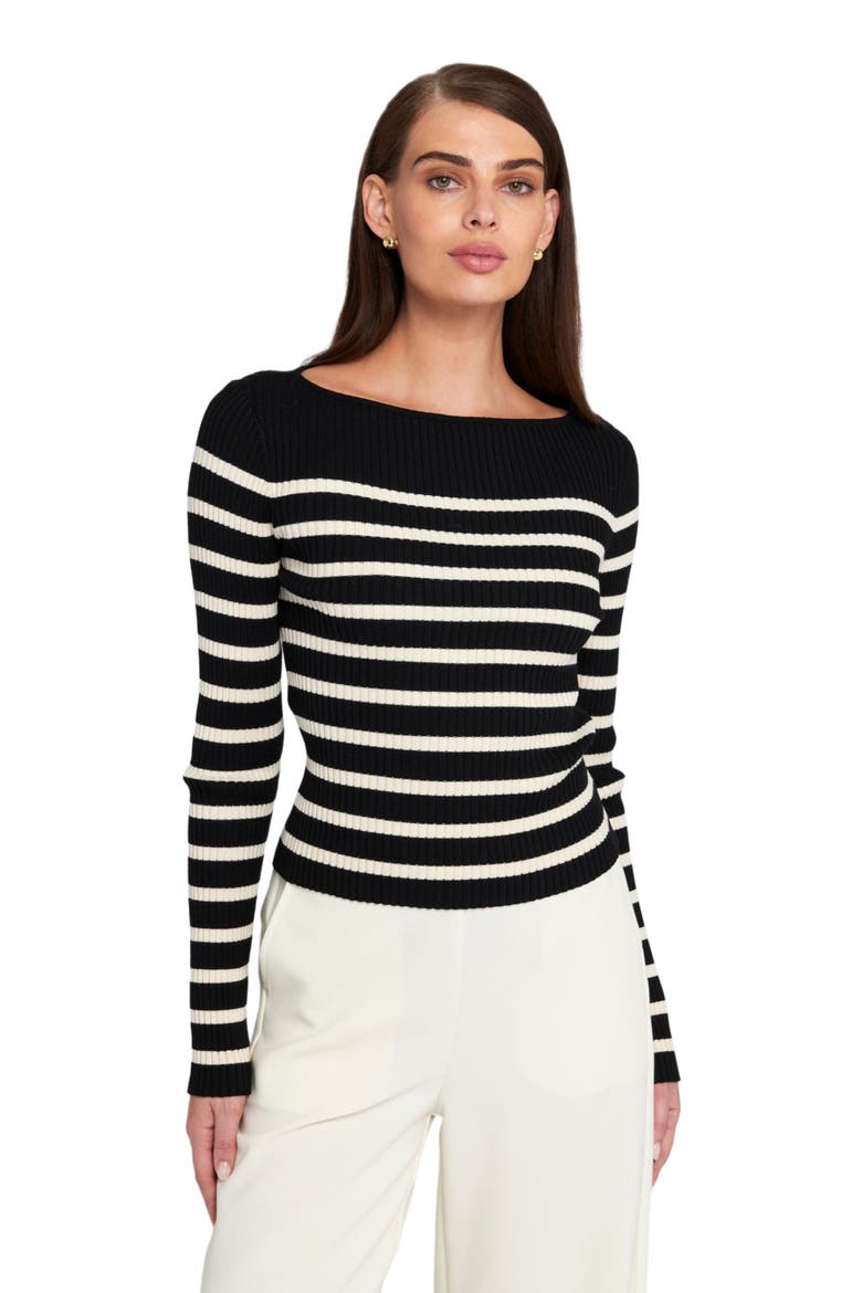 Fine Gauge Light Weight Striped Sweater, Alternate, color, Black/Cream