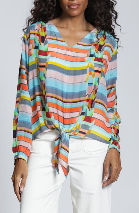 Print Tie Front Top