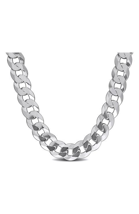 Sterling Silver Bevel Curb Chain Necklace