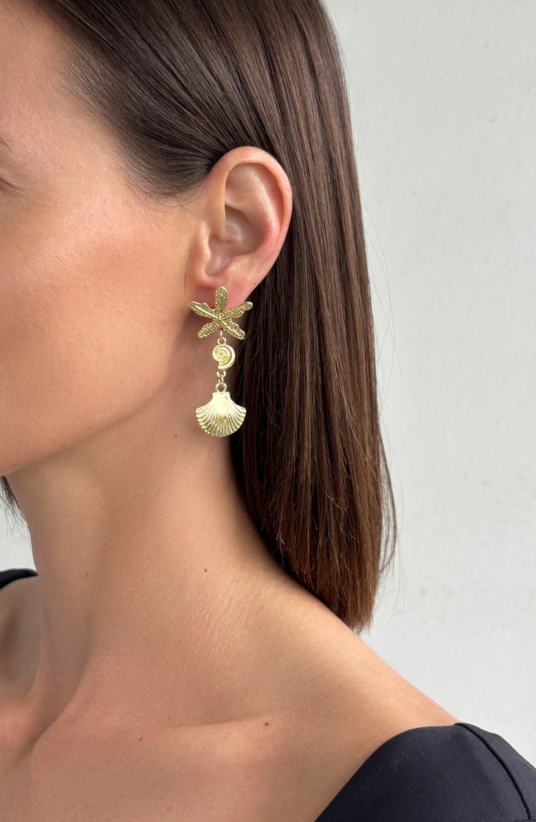 Adornia Starfish & Shell Mismatched Drop Earrings, Alternate, color, Gold