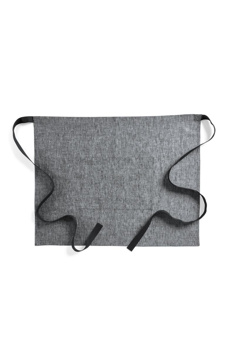Solino Home Linen Apron 21 x 27 Inch for Dining Table, Holiday and Everyday Table Decor - Classic Linen Bistro Apron, Main, color, Chambray Black / Black