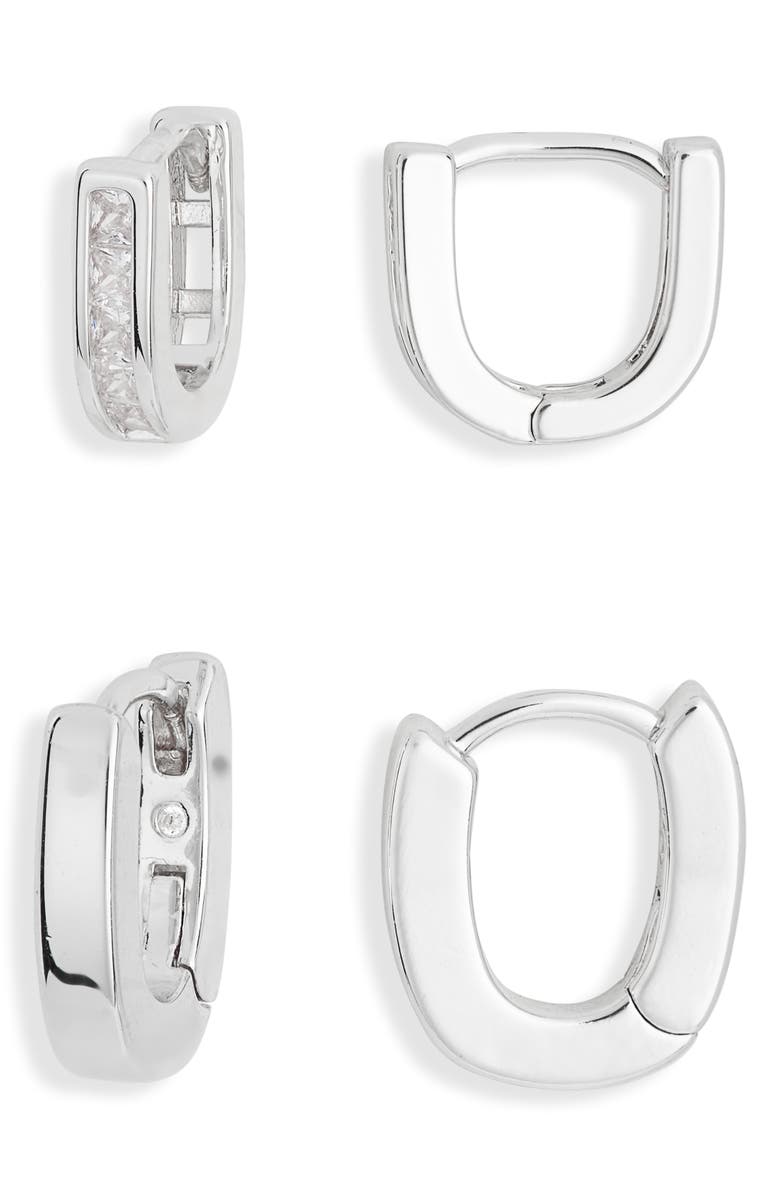 NORDSTROM RACK Set of 2 Inset Hoop Earrings, Main, color, Clear- Silver
