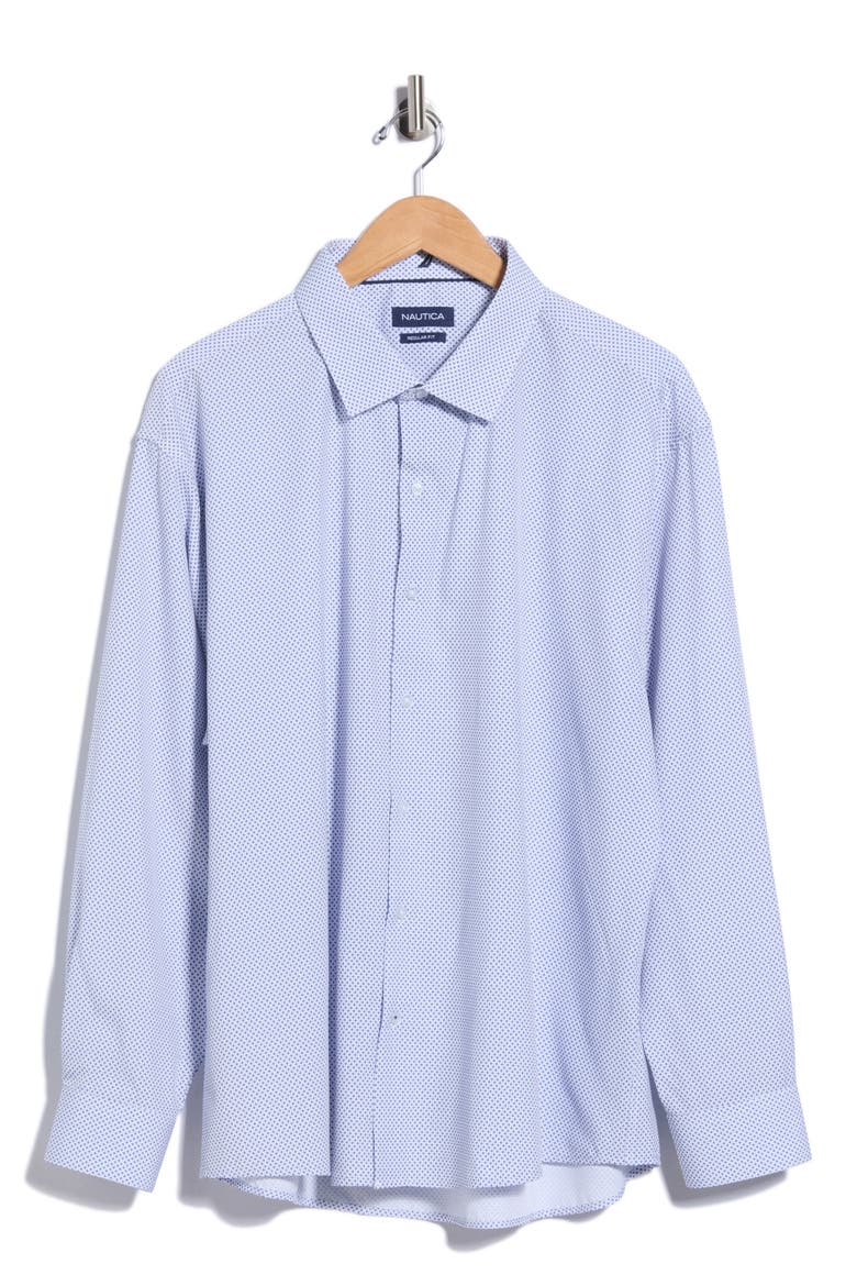 Printed Trim Fit Dress Shirt, Main, color, WHT/ NVY