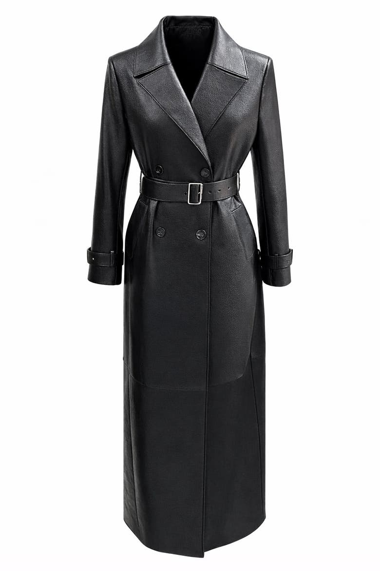 Alohi Leather Trenchcoat, Alternate, color, BLACK