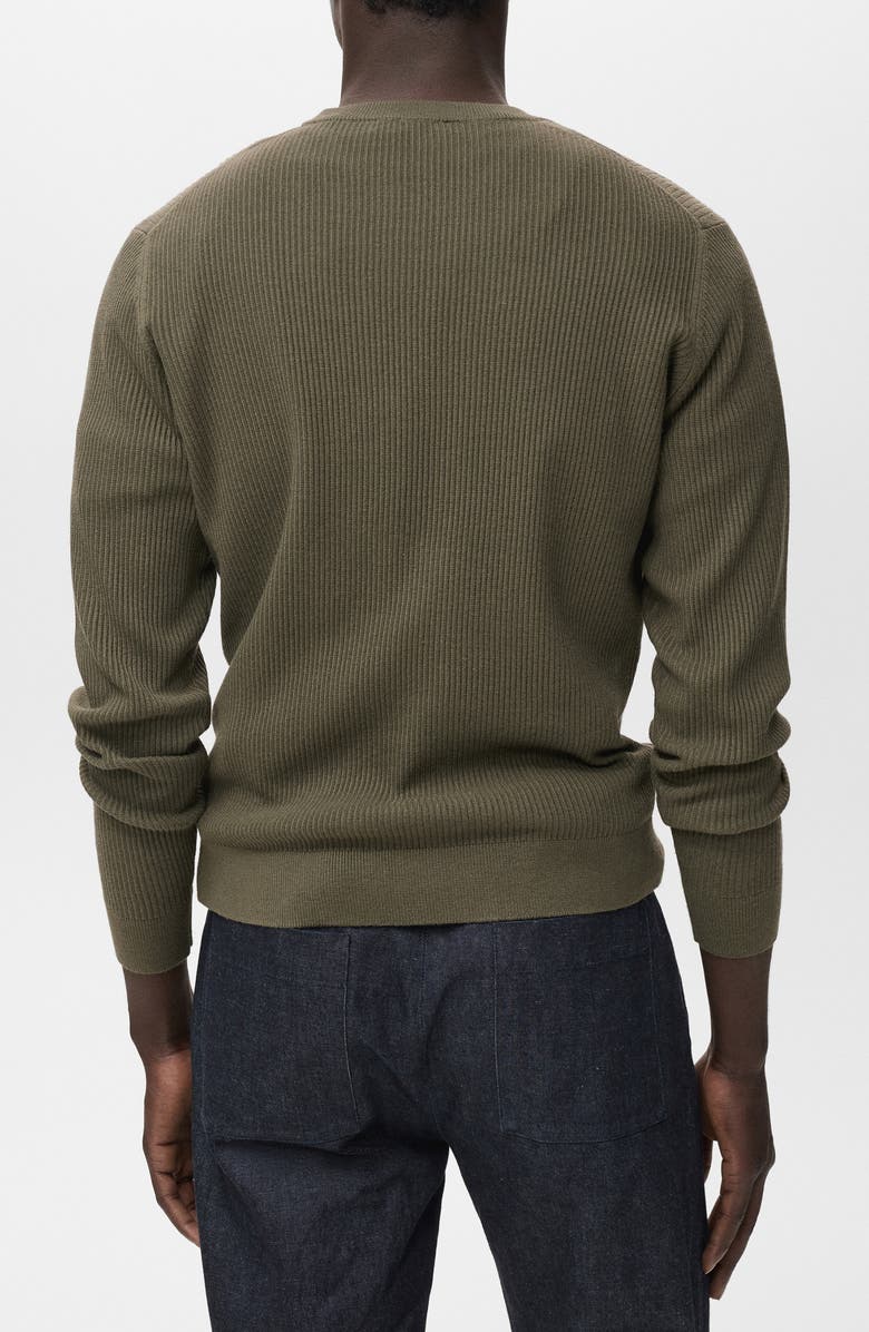 MANGO Regular Fit Crewneck Rib Sweater, Alternate, color, Olive Green