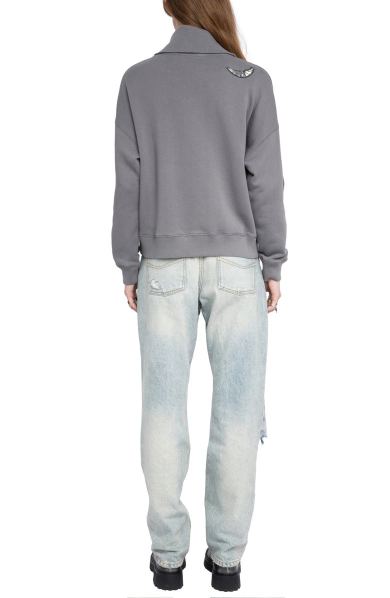 Zadig & Voltaire Milly Sequin Wings Zip-Up Cotton Fleece Jacket, Alternate, color, 