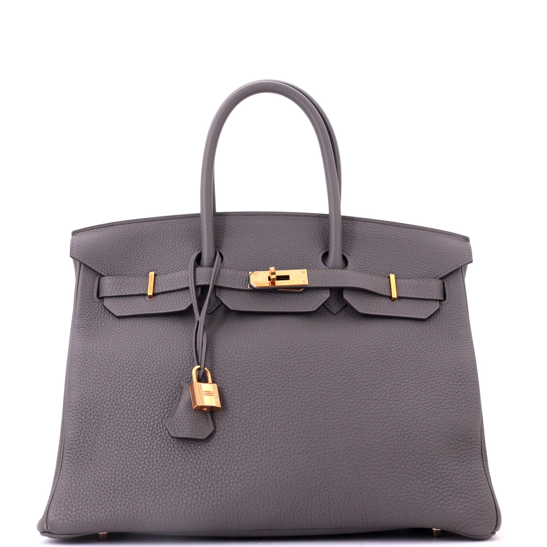 Pre-Owned Hermes Birkin Handbag Grey Togo with Gold Hardware 35, Main, color, Etain