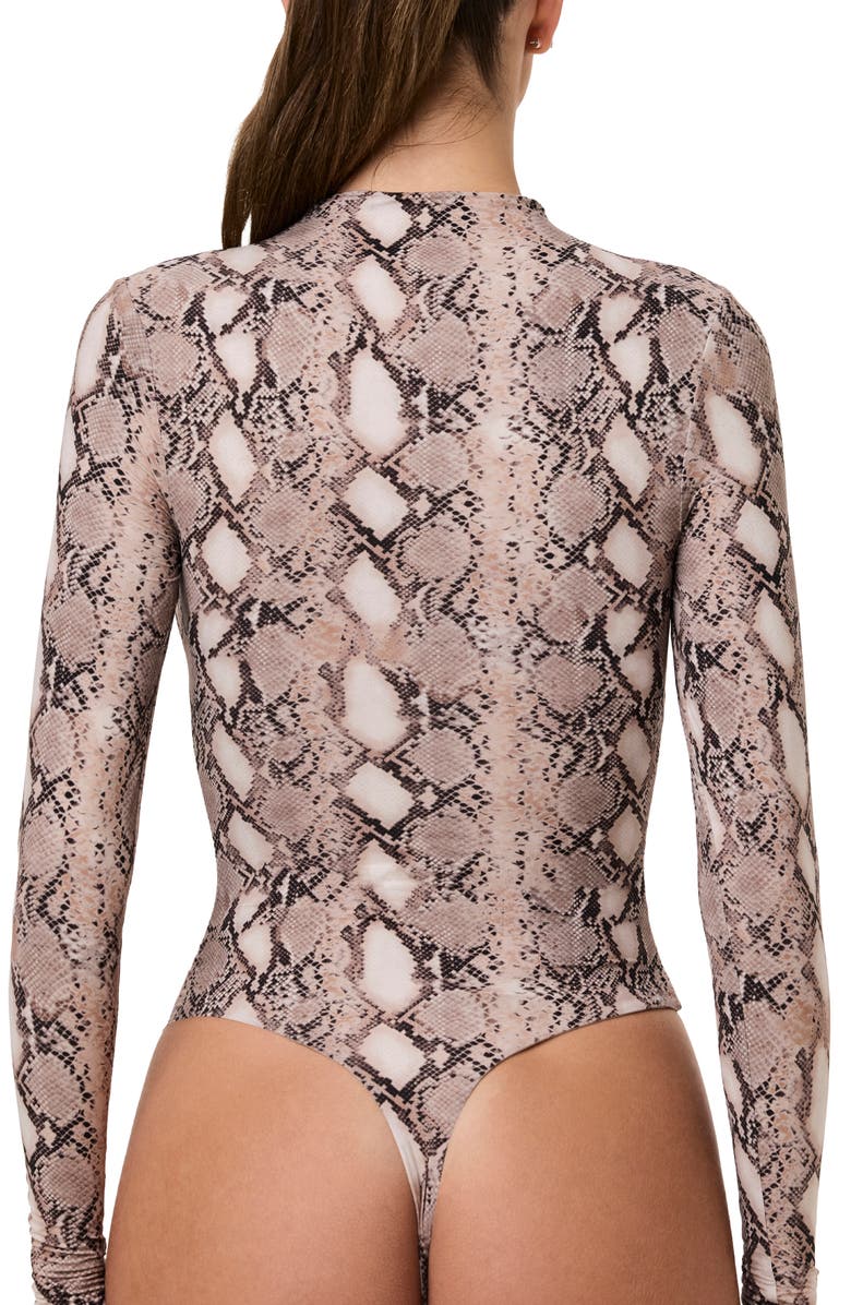 Naked Wardrobe Naked Snakeskin Print Long Sleeve Bodysuit, Alternate, color, Light Beige Snakeskin