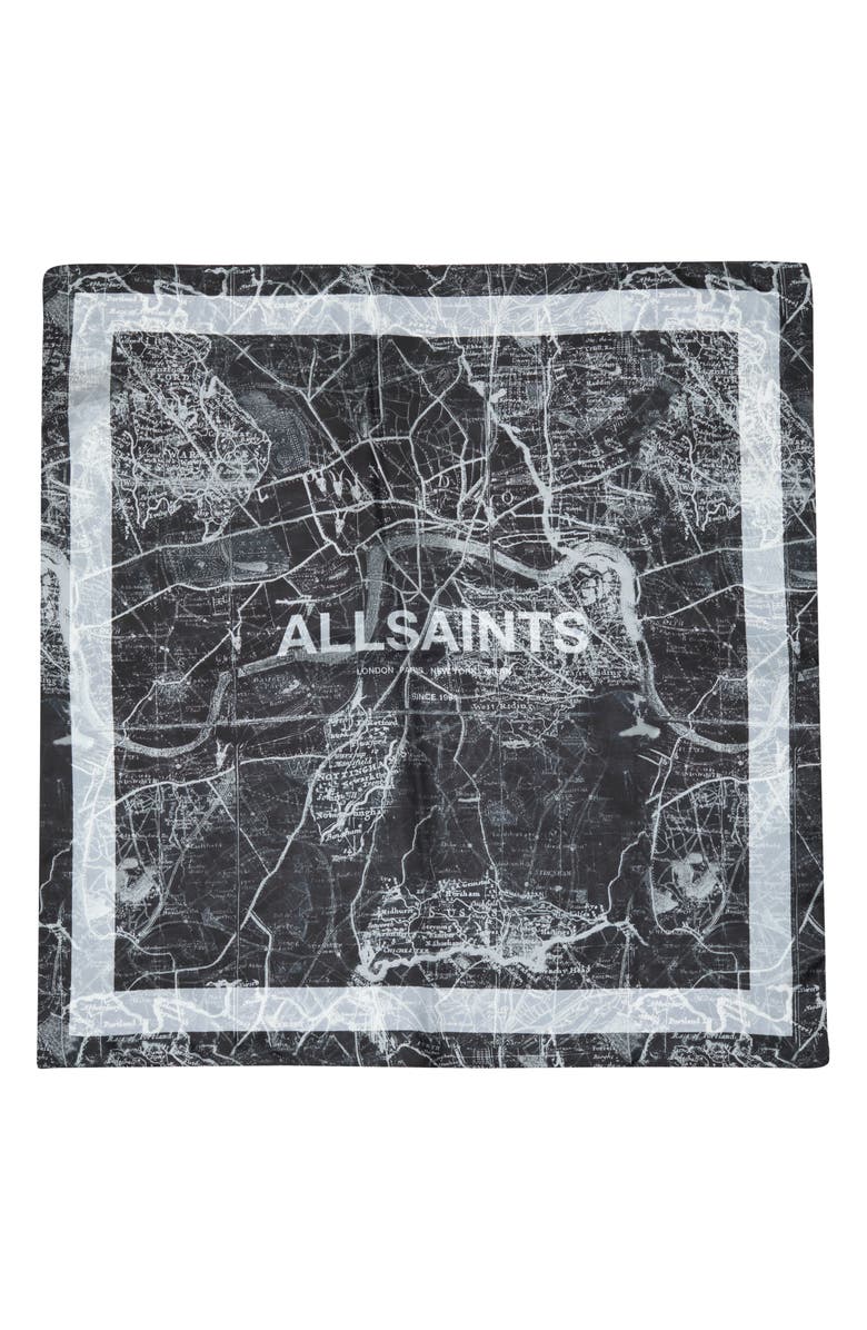 AllSaints Gianna Silk Square Scarf, Main, color, Black