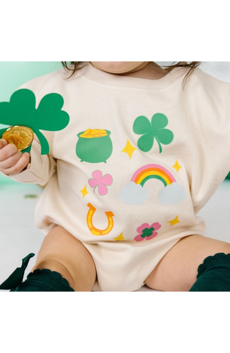 Sweet Wink Lucky Doodle St. Patrick's Day Long Sleeve Romper, Alternate, color, 