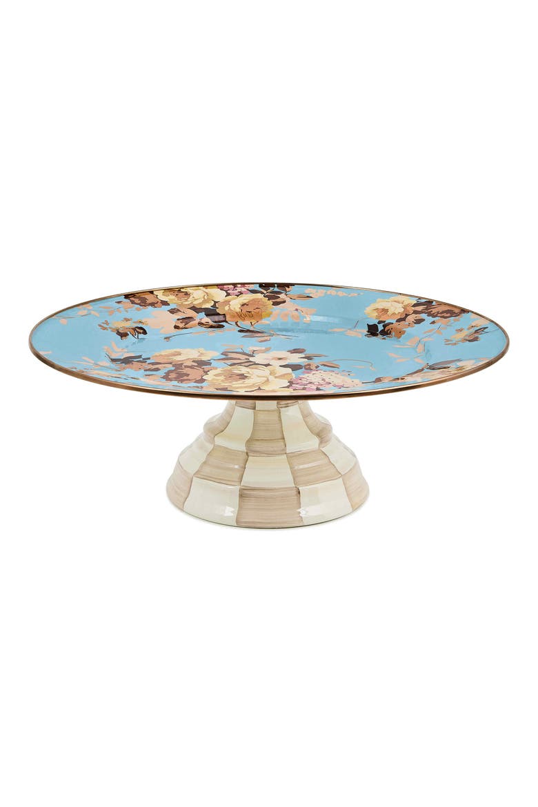 Wild Rose Slate Large Pedestal Platter, Main, color, BLUE