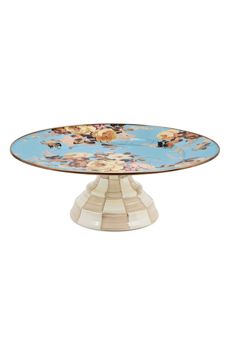 MACKENZIE CHILDS Wild Rose Slate Large Pedestal Platter, Main, color, Blue