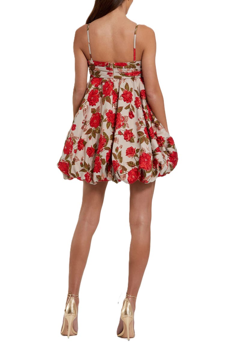 Brocade Thin Strap Puff Mini Dress With Bow, Alternate, color, White Multi