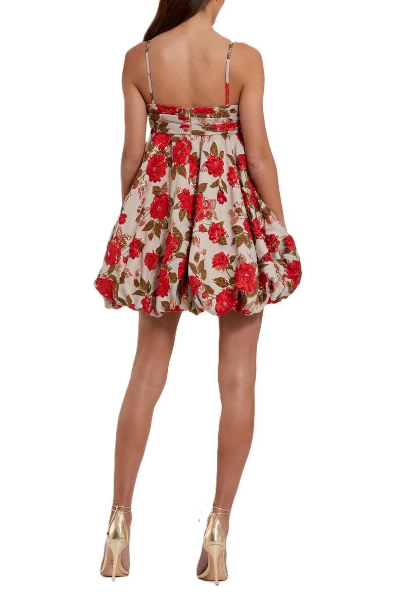 Mac Duggal Brocade Thin Strap Puff Mini Dress With Bow, Alternate, color, White Multi
