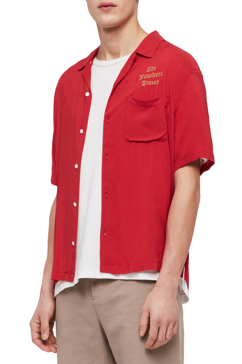 The Nowhere Times Slim Fit Camp Shirt, Alternate, color, FLASH RED