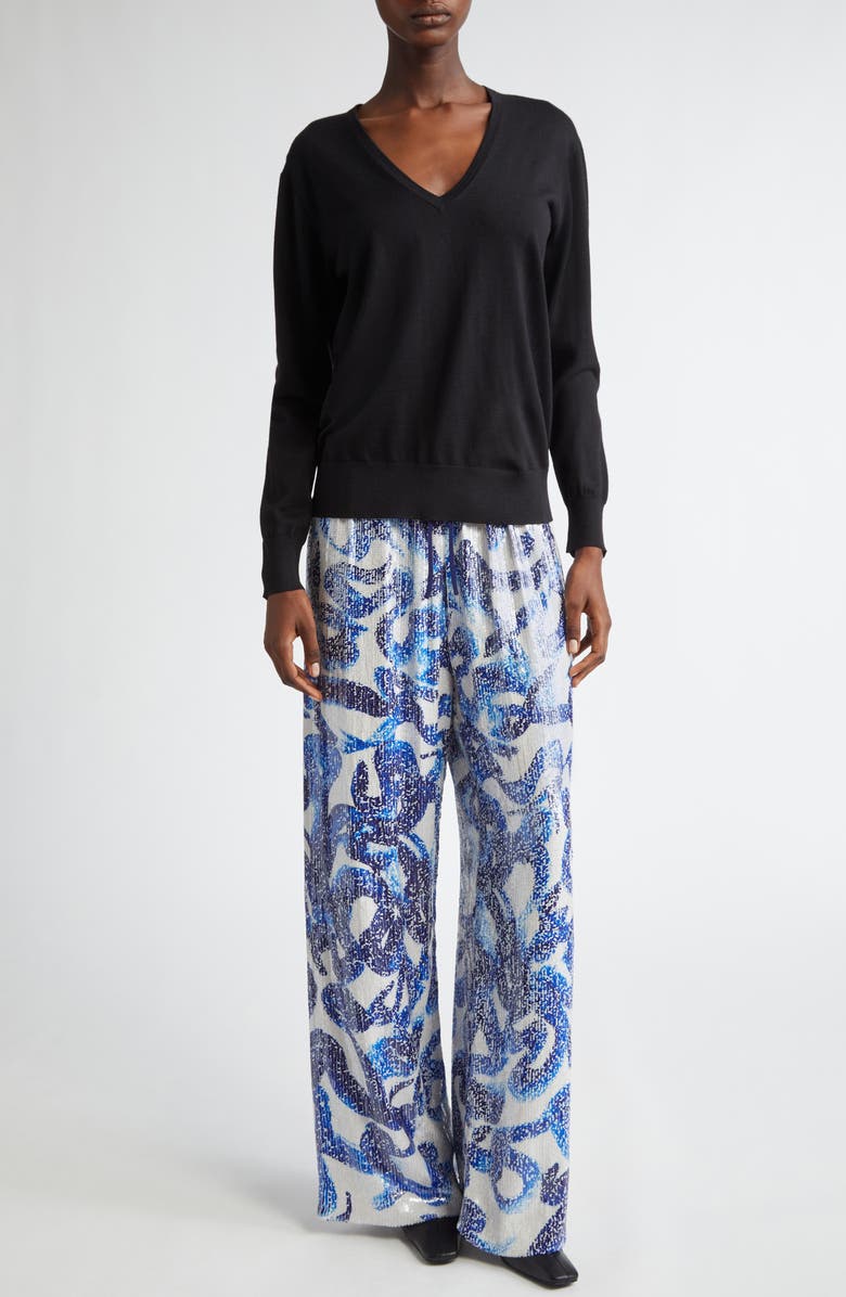 Dries Van Noten Tuomas Merino Wool V-Neck Sweater, Alternate, color, Black