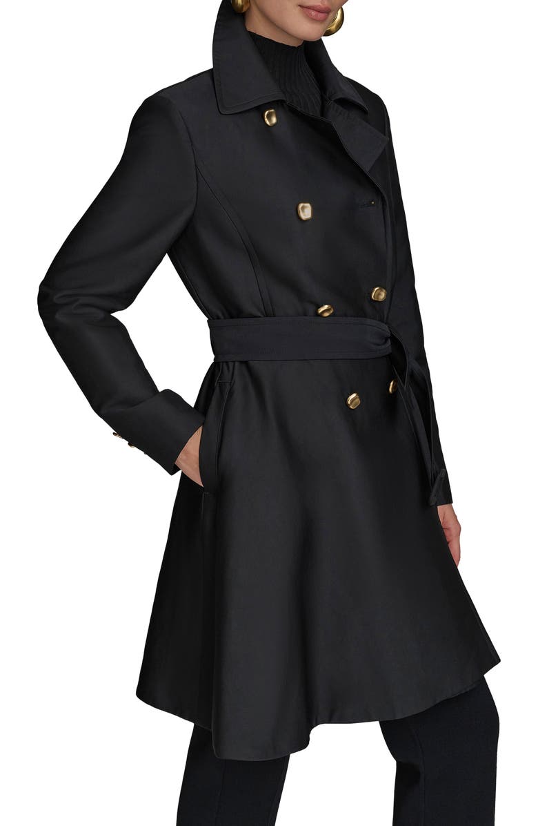 Donna Karan New York Water Resistant Skirted Cotton Blend Trench Coat, Alternate, color, Black