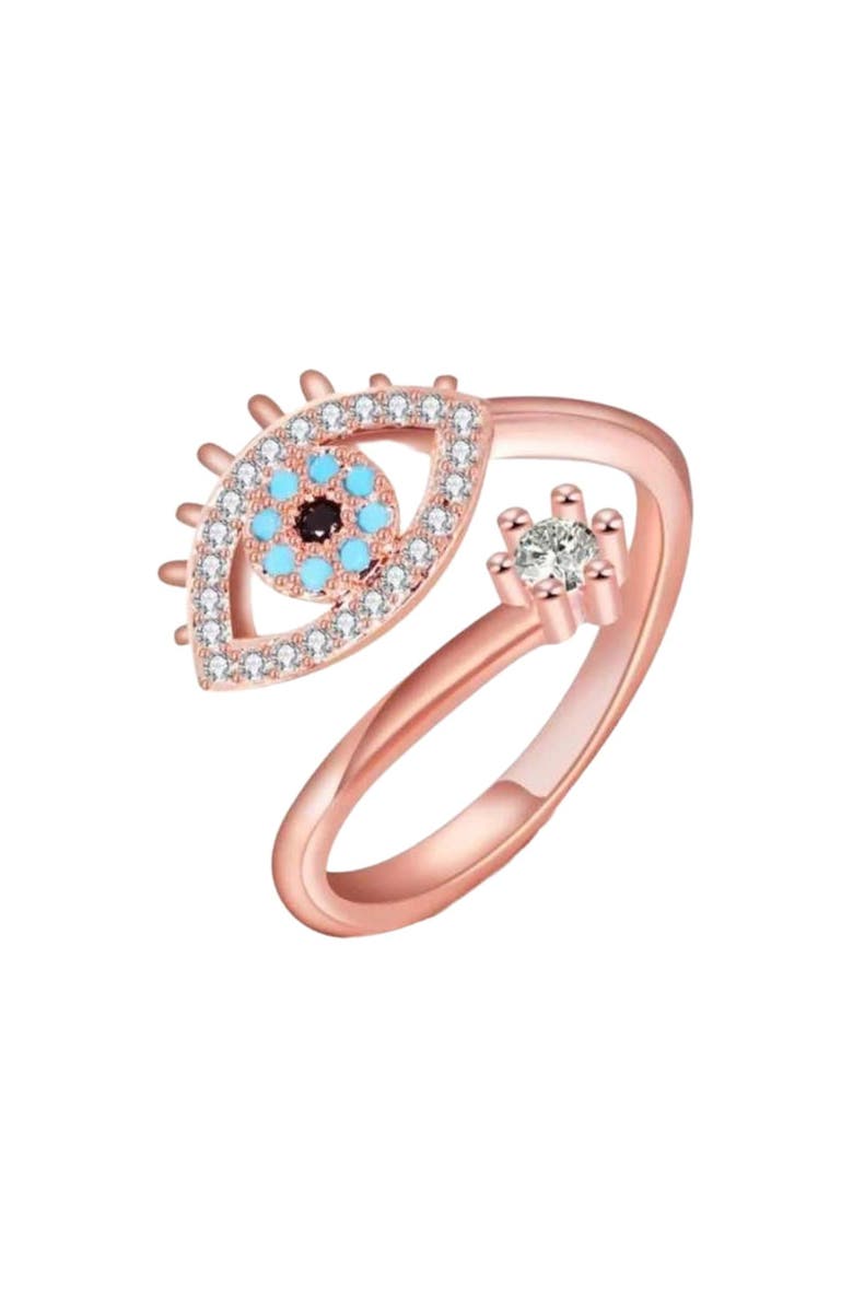 Hollywood Sensation Evil Eye Rings Adjustable Rose Gold with Cubic Zirconia, Main, color, 