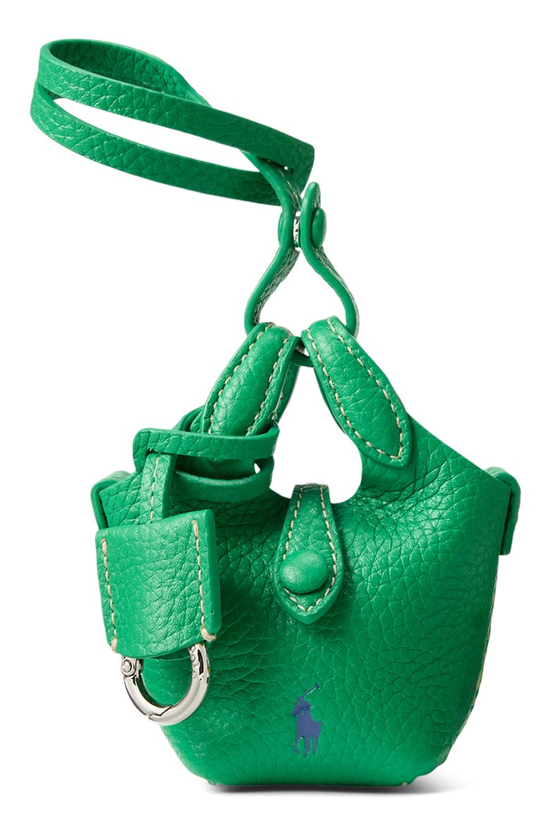 Polo Play Pebble Leather Bag Charm, Main, color, PARROT
