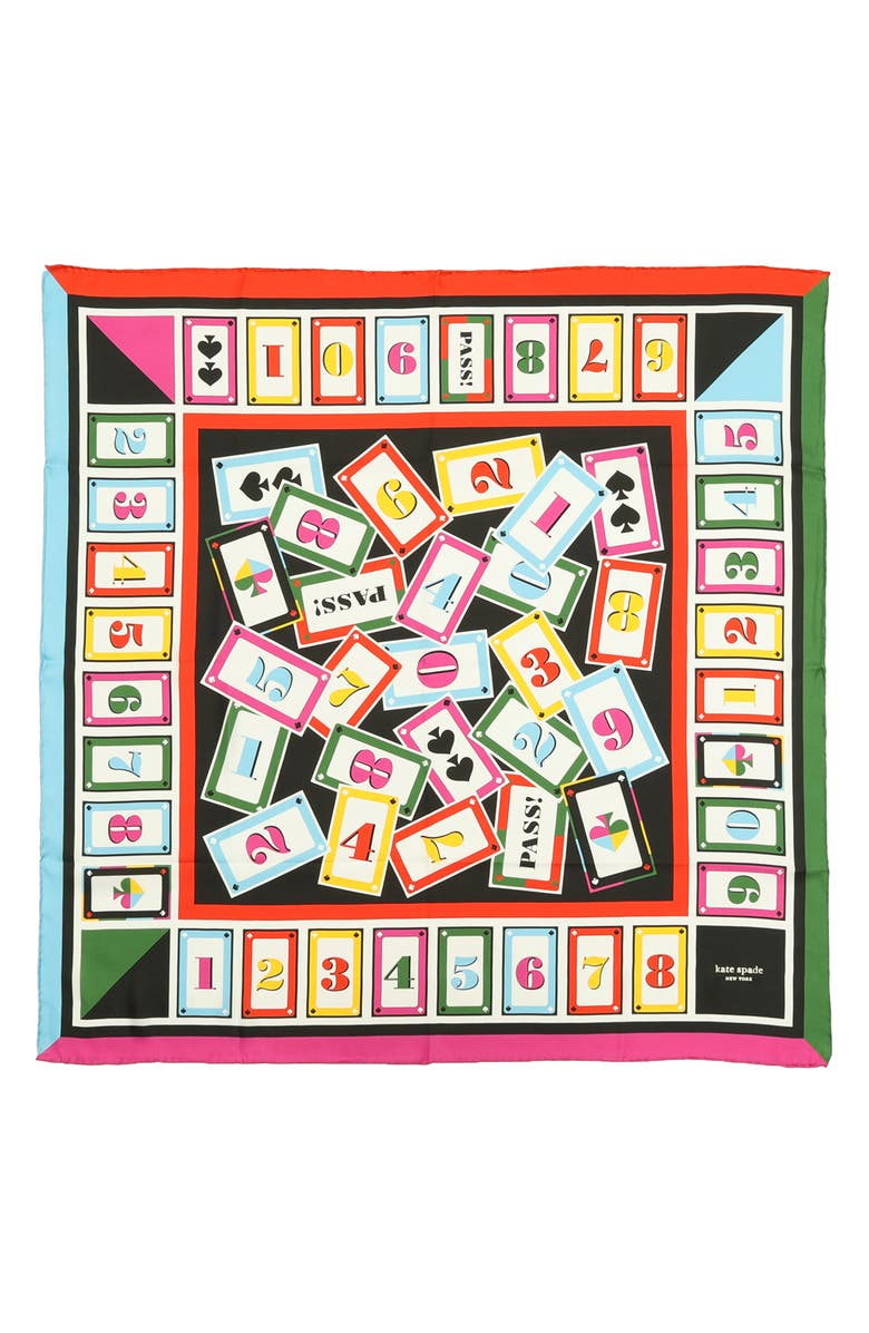 Kate Spade New York playing cards silk square scarf, Alternate, color, 