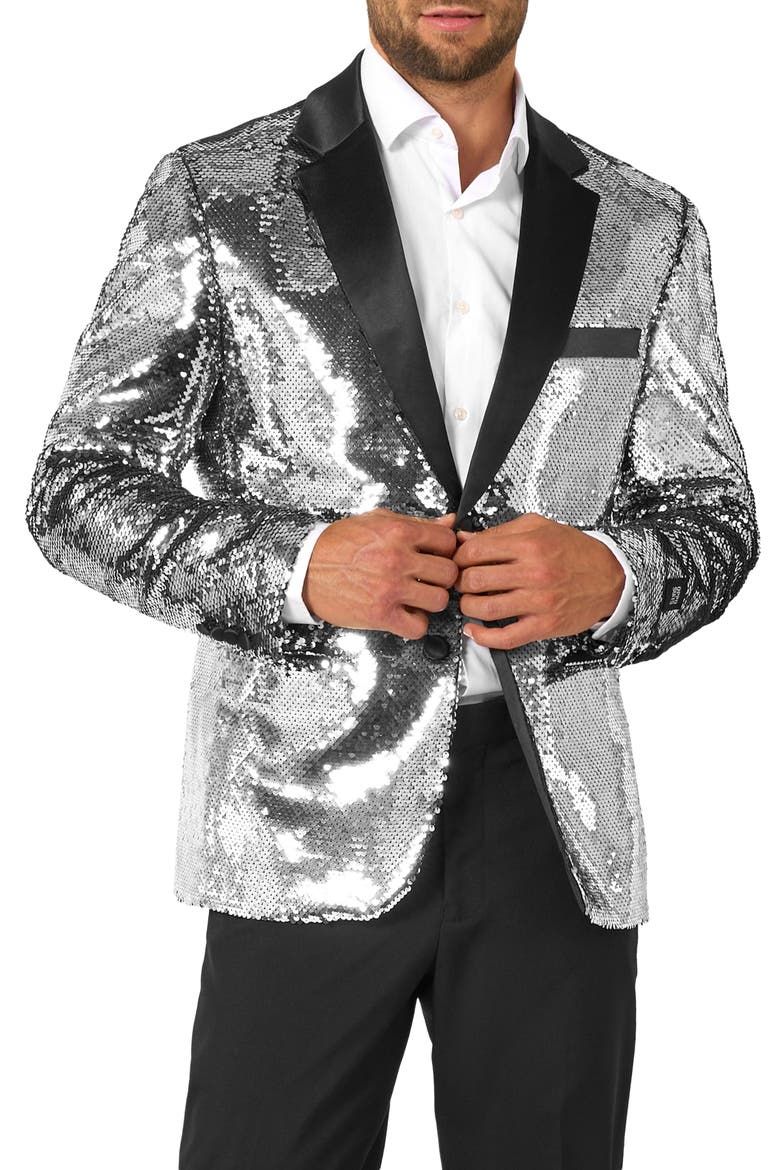 Shiny Silver Sequin Dinner Jacket, Main, color, SILVER